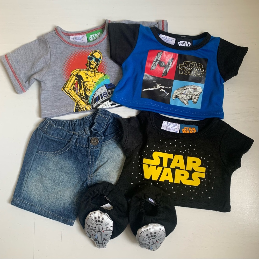 Build A Bear BABW Star Wars Lot Tops Denim Shorts Slippers